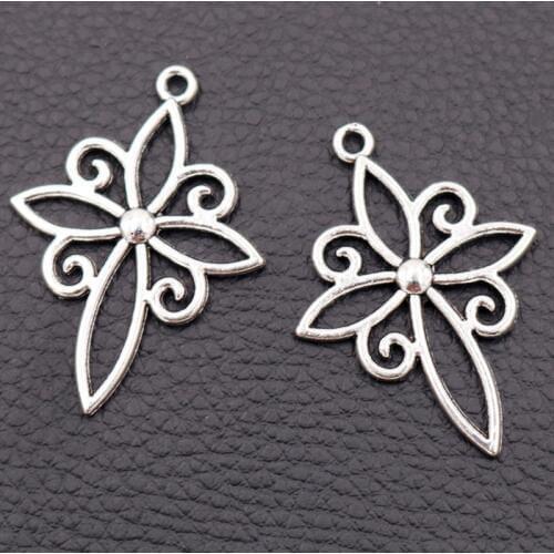 WKOUD/10pcs Silver Plated Fashion Petal Crosses Pendant Charm Ladies DIY Necklace Earrings Metal Jewelry Findings 42*29mm A2069