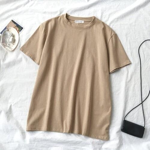 Women 95% Cotton Short-sleeved Loose T-shirt Summer 2021 Korean Tee Shirts Female Solid Casual Tops