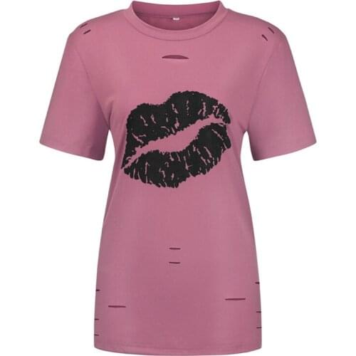 Womens Short-sleeved T-shirt Casual Print Short Sleeve Round Neck Summer Bottoming Tee Shirt