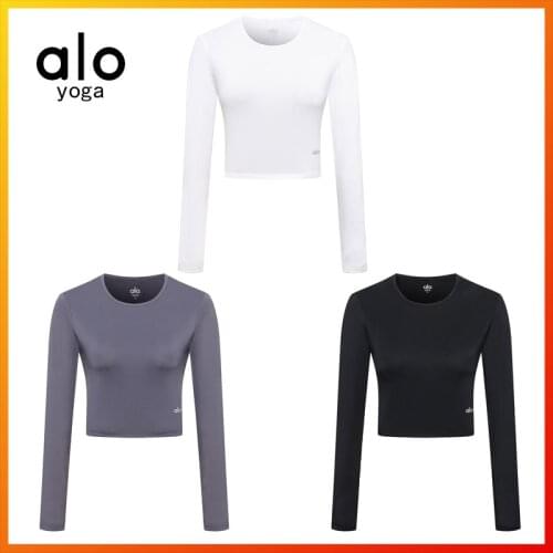 Alo Yoga Womens Sports Long Sleeve Short Waist Top Training Fitness Long Sleeve T-shirt Breathable Fashion Skin-friendly