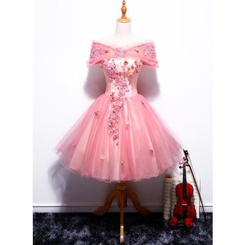 Freeship pink ruffle slash shawl collar tutu short ball gown flower embroidery dress Medieval Gown princess costume Victorian
