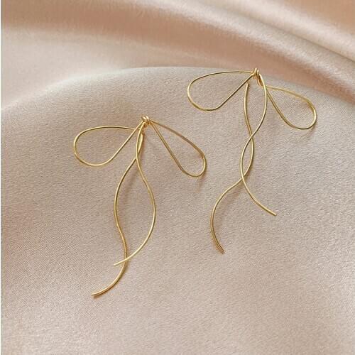 2020 Korean new design fashion jewelry simple and smart line bow earrings elegant female metal earrings