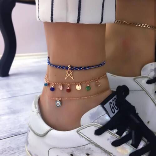 2020 New Fashion 4pcs/set Anklet Hollow simple Metal Women Star Trendy Anklets for Women Girls Men Jewelry for Feet