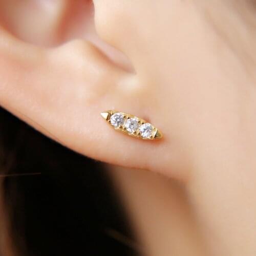 2021 Earings Brinco Three Cz Bar Sparking Bling Aaa+ Cubic Zirconia Simple Cute Girl Studs 925 Silver Fashion Cheap Earring