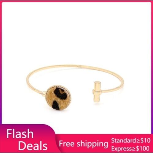 3 Options Straw Leopard Velvet Rope Braided Bangle Round Charm Bracelet Gold Color Brand Open Cuff Jewelry for Women