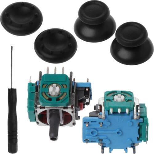 3D Analog Axis Module Potentiometer Black Joystick Thumbsticks Silicone Cover Screwdriver Replacement Kits for Playstation 4 PS4