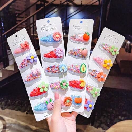 5PCS/Set New Girls Cute Colorful Cartoon Hairpins Children Sweet Hair Ornament Clip Barrettes Headband Fashion Hair Accessories