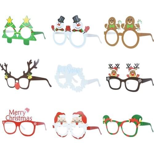 9pcs Merry Christmas Glasses Photobooth Props Santa Snowman Deer Paper Frame Glasses Photo Prop Kids Xmas Festive Party Supplies