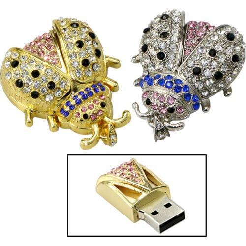 Real Capacity Diamond Animal for Creative Crystal Beetle/Ladybug Model Necklace Usb 2.0 Flash Memory Storage Stick Drive Car Key