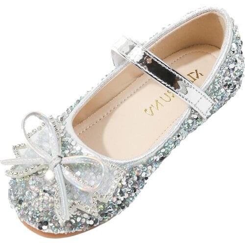 Ballerina Flats Girls Rhinestone Bridesmaids Pump Shoes Kids Butterfly Glitter Cinderella Dress Shoes Children Mary Jane Shoes