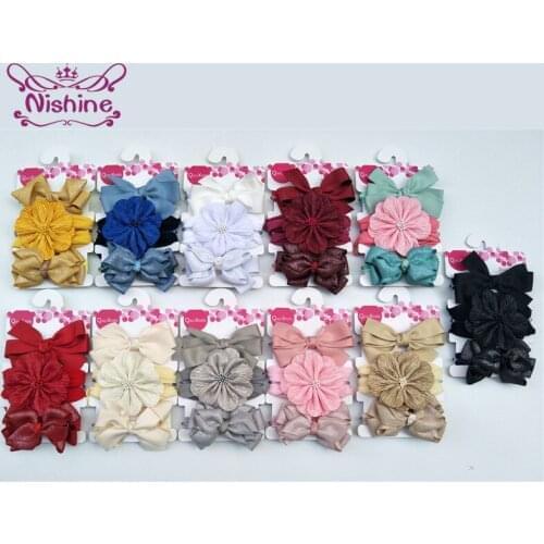 Nishine 3pcs/lot Solid Color Handmade Bows Baby Elastic Hairband Fashion Artificial Flower Infant Headband Clothing Decoration