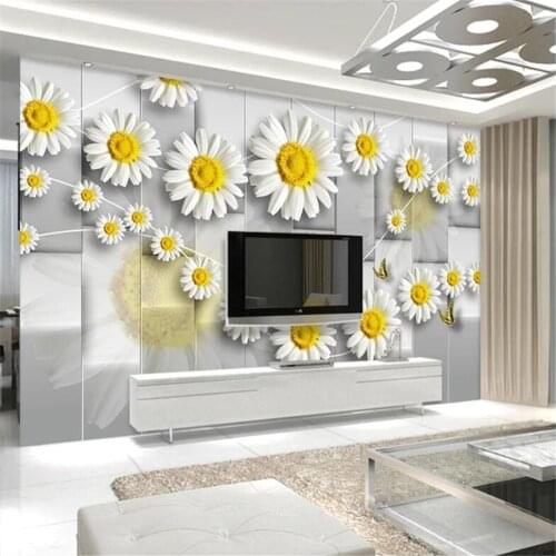 Milofi custom large non-woven wallpaper mural modern minimalist small daisy flower 3d TV background wall