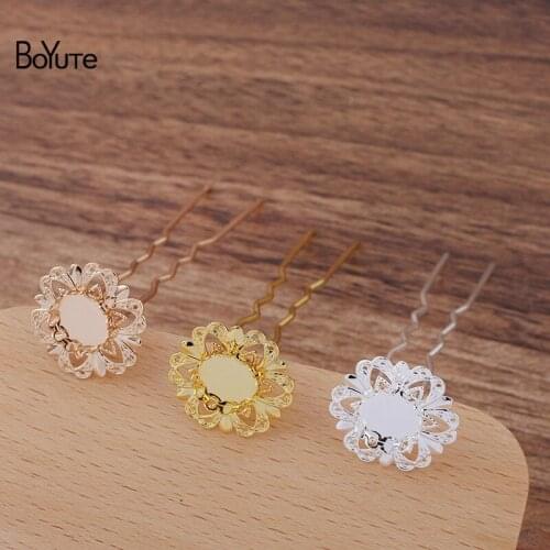 BoYuTe (10 Pieces/Lot) 75*10*1.2MM Metal Iron Hair Fork Welding 10MM Blank Flower Base Diy Hair Accessories Handmade Materials
