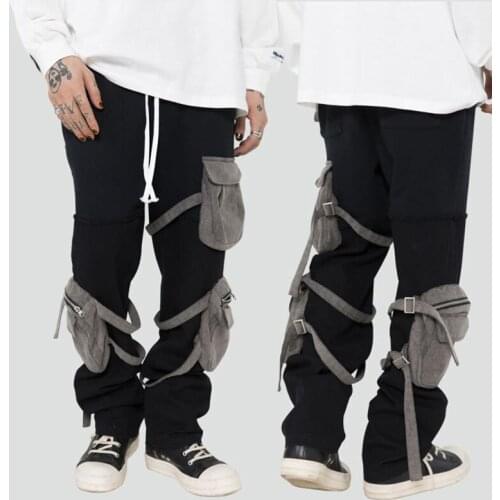 KIOVNO Men Hip Hop Cargo Patchwork Joggers Multi Pockets Harakuju Trousers For Male High Street Elastic Waist