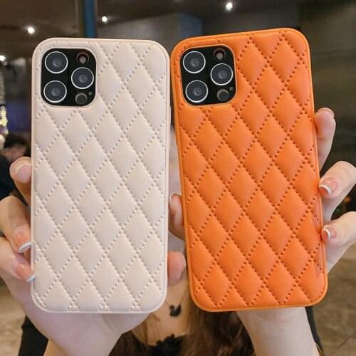 Luxury Brand Lattice Lambskin Leather Phone Case For iPhone 12 11 Pro Max X XR XS Max 7 8 Plus SE2020 Soft Sexy Color Back Cover