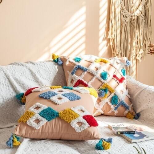 Geometric Tufted Pattern Pillow Case Morocco Style Boho Nordic Home Decor Tassels Cushion Cover cojin decorativo T469