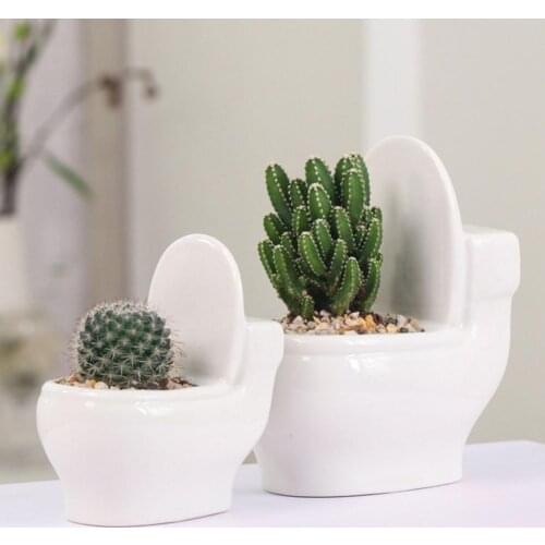 Flower Pot Unique Style Lovely Toilet Shape Ceramic Plant Pot Planters with Drain Hole for Home Garden Decor