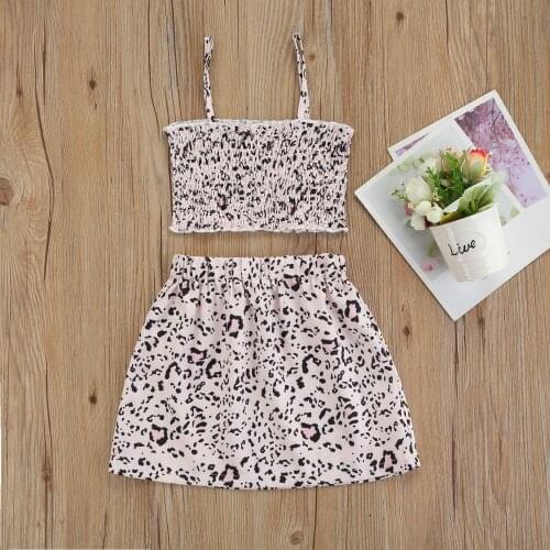 Baby Leopard Print Clothes Set, Girls Sleeveless Ruffle Hem Cropped Tops + Elastic Waist Short Skirt Baby Girl Clothes Summer