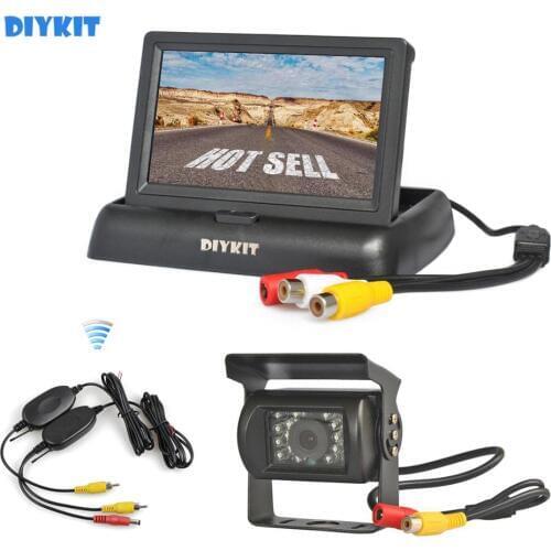 DIYKIT Wireless 4.3inch Foldable Rear View Monitor Car Monitor Waterproof CCD Reverse Backup IR Night Vision Bus Truck Camera