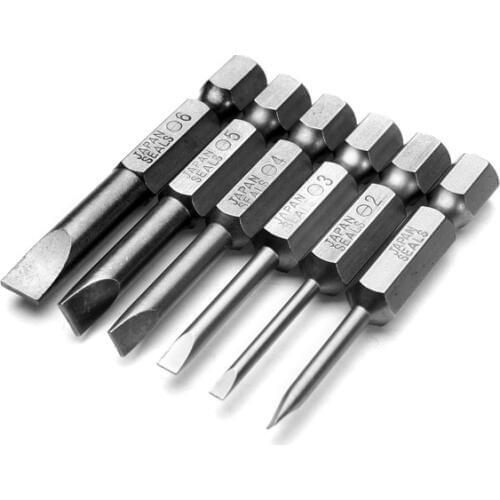 Drillpro 6pcs 50mm 2.0-6.0mm Magnetic Flat Head Slotted Tip Screwdrivers Bits S2 Alloy Steel