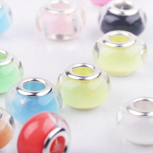 EAMIOR Beads Resin European Charm Bead Round Random Candy Colors Plastic Cheap 100PCs Spacer Charms