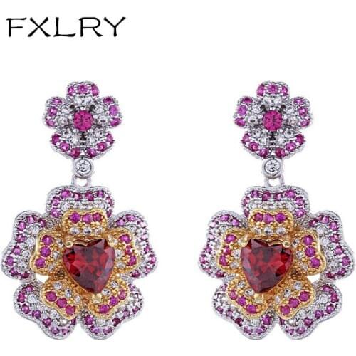 FXLRY New Design Sweet Multicolor Zircon Flower Shape Earrings Temperament For Women Bridesmaid Party Earrings Accessories Gift