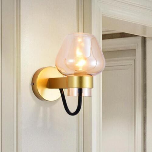 Hotel Room Bedside wall Lamp Gold Nordic Glass Wall Lights For Home Creative Black Bedroom E27 led Lamp Home Deco wholesale