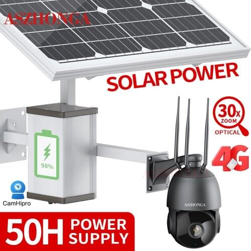 CamHipro 4G SIM Card 5MP HD Security IP Camera 30X Zoom CCTV Surveillance Cam 60W Solar Panel With 30A/40A Rechargeable Battery