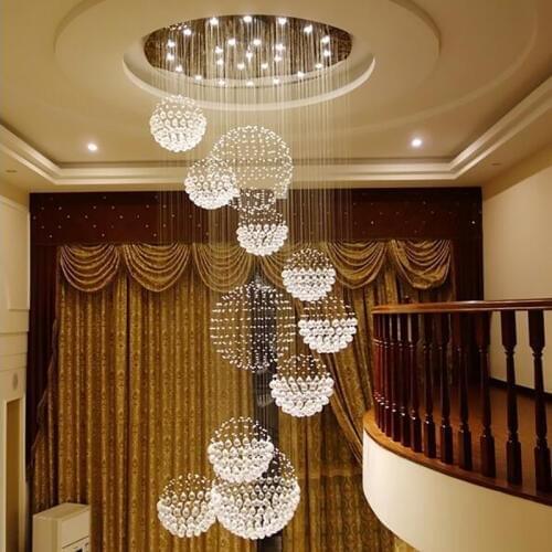 Jmmxiuz Modern Chandeliers Fashion Artistic K9 Crystal Ladder Spiral Suspension Lighting GU10 LED Hotel Villa Hanging Lamp