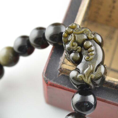 5pcs Chinese Lucky Jewelry Natural Golden Obsidian Pixiu Prayer Mala Bracelets For Men and Women Stretch Jewelry