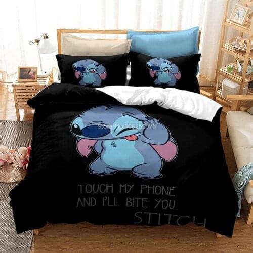 Disney Stitch Bedding Set Cute Cartoon 3D Print Duvet Cover Set Quilt Cover Pillowcase Home Textile for Children Boys Girls Gift