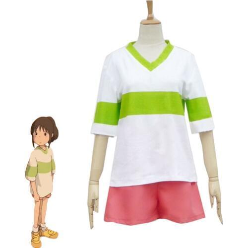 Anime Spirited Away Chihiro Ogino Cosplay Costume Casual suits Women Cute Tshirt+Pants Halloween Carnival Uniforms Custom Made
