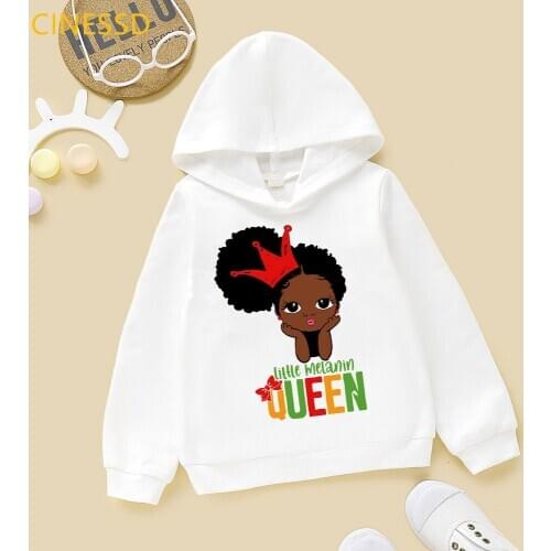 Little melanin queen cute black afro american black girl princess print kids cap sweatshirts lovely childrens winter hoodies
