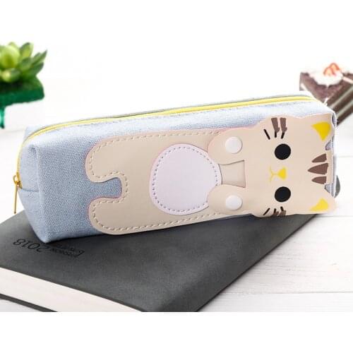 Kawaii Canvas Cat Pencil Case Storage Pouch Pen Bag Wallet School Supply Stationery Pencilcase Purse Cosmetic Makeup Handbag