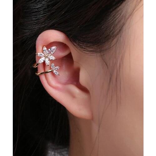 Trendy Sweet Womens 1 Piece Ear Clip Flower Zircon Faddish Non-Piercing Ear Clips Earring Ear-jacketAccessory