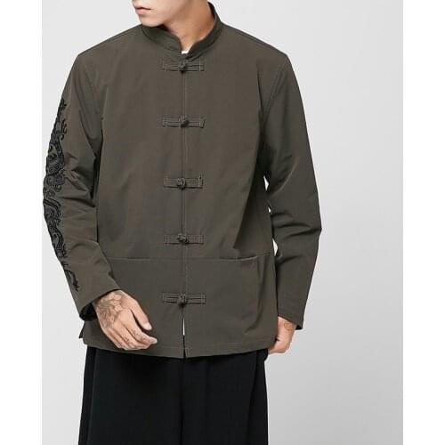 2021 Men Cotton Linen Jacket Mens Chinese Style Hanfu Male Traditional Kung Fu Coats Oriental Outwear M-5XL