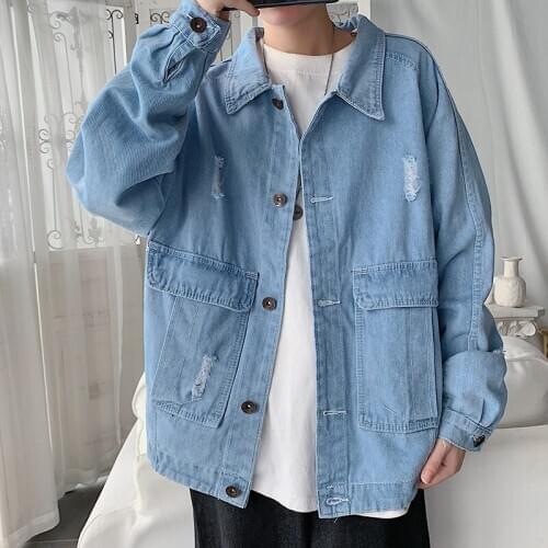 Men Jacket Spring Handsome Ripped Denim Jacket Male Korean Version Trend Wild Loose Hip-hop Youth Jacket Men Clothing