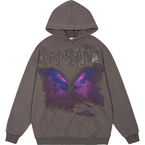 2021 Autumn Painting Graphic Print Brown Retro Mens Oversized Hoodies Pullover Cotton Punk Hooded Sweatshirts Vintage Clothes
