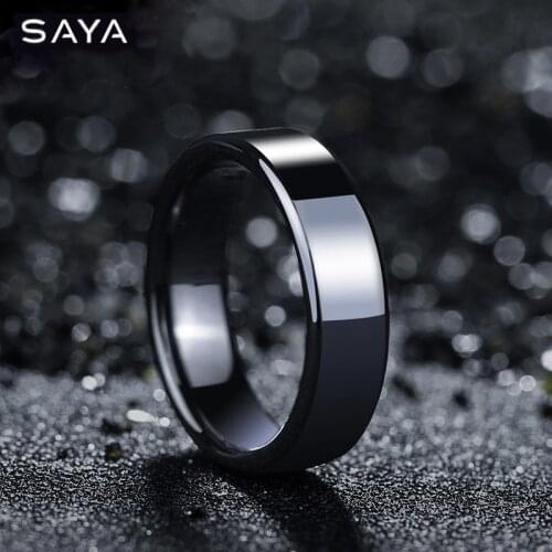 Men Ceramic Rings Black Band Color Flat Top, Free Shipping, Customized