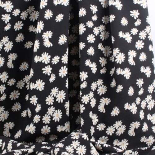 Soft Black Daisy Floral Print Stretch Polyester Fabric for Dress Shirts, Yellow, Red, White, Blue and Pink, by the Meter