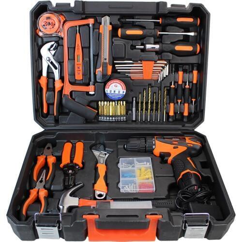 47 pcs/set Power Tools Set Cordless Li-Ion Drill and Hand Tools Kit Household Tool Case Screwdriver wood working tools PTS002