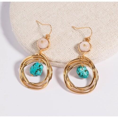 Irregular Natural Turquoises Pendant Earrings For Women Multilayer Circle Alloy Earring Fashion Jewelry