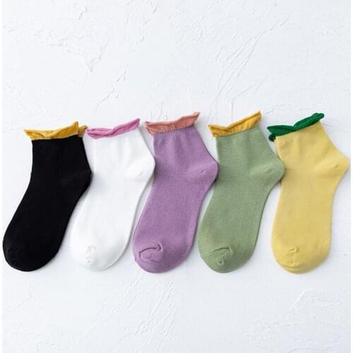 Socks Woman Sets Summer Harajuku Style Korean Fashion Solid Color Ruffle Soft Girl Breathable Pure Cotton Cute Calcetines