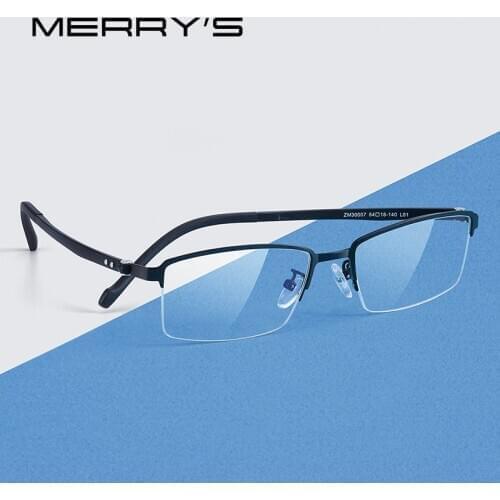 MERRYS DESIGN Men Titanium Alloy Glasses Frame Prescription Eyeglasses TR90 Legs Business Style Half Optical Frame S2207