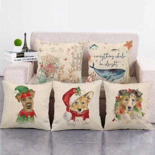 Wholesale 45cm*45cm Christmas animal design Linen/Cotton Throw Pillow Covers Couch Cushion Cover Home Decor Pillowcase