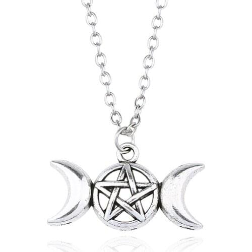 Hexagram Necklaces&Pendants DIY Trendy Hollow Pentagram Necklace For Women Star Moon Pendant Vintage Charm Vikings Dropshipping