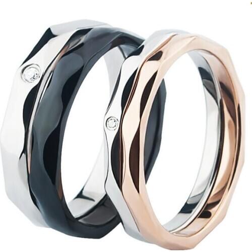 Steel gold color creative zircon titanium steel couple rings