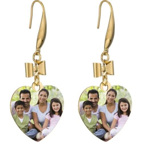 Personalized Photo Custom Nameplate Earrings DIY Heart Shaped Bow-knot Dangle Earrings For Women Jewelry Gift