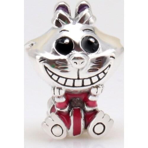 Bewill 100% Authentic 925 Sterling Silver Alice in Wonderland Cheshire Cat Charm Fit Original Bracelet Pendant DIY Jewelry Gift