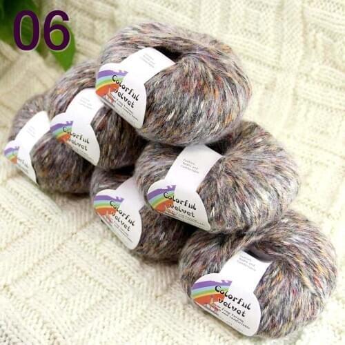 Sale of colorful 6ballsX50g thread camel hair color broken dyed line knitted scarf coat line mohair wool Colorful Grey 06